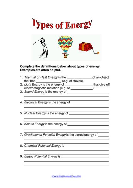 Energy Activity Worksheets Worksheet24