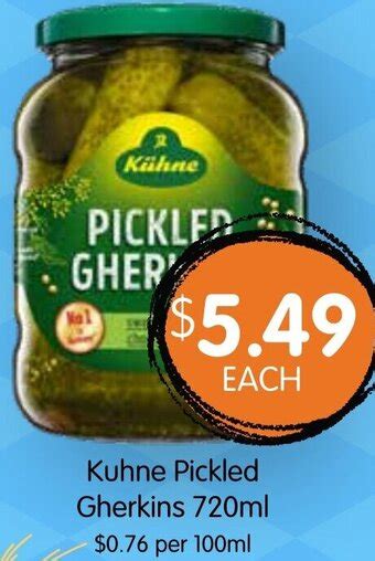 Kuhne Pickled Gherkins 720ml Offer At Spudshed