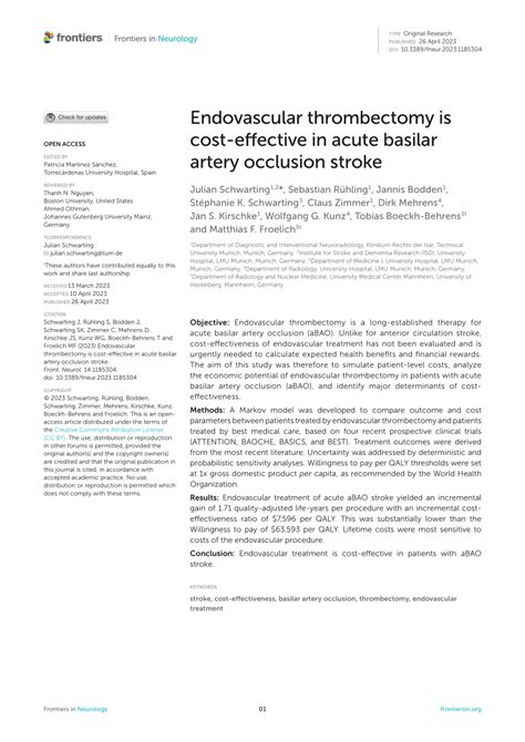 Pdf Endovascular Thrombectomy Is Cost Effective In Acute Basilar