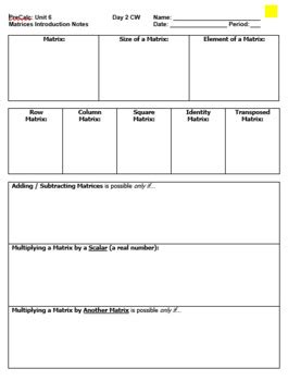 Intro To Matrices Guided Notes And HW By Derrick Burton TPT