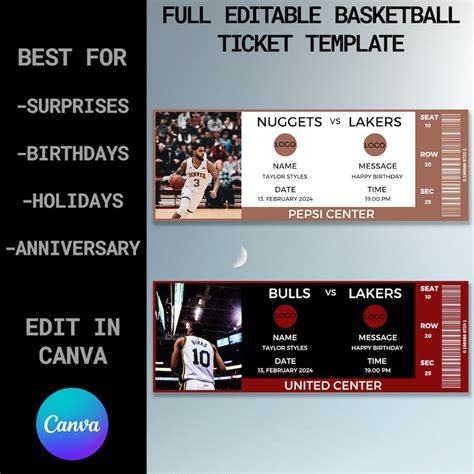 Custom Basketball Tickets Printable Basketball Tickets Canva Template