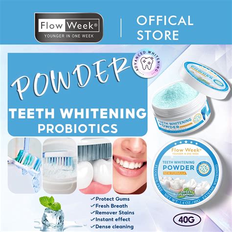 FlowWeek Teeth Whitening Powder Probiotics Smoker Yellow Stain Tartar