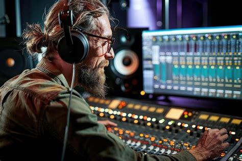 Premium Photo Recording Engineer In A Studio With Headphones