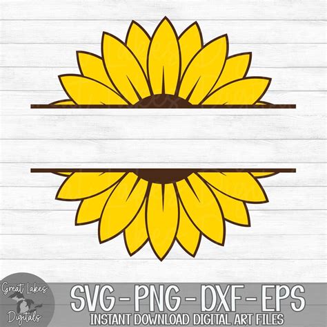 Sunflower Split Monogram Instant Digital Download Svg Png Dxf And Eps Files Included