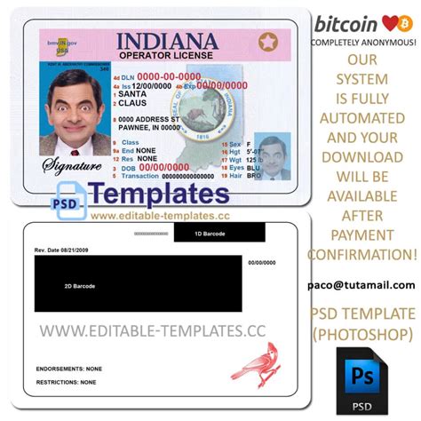 Indiana Driving Licence Template Editable Templates