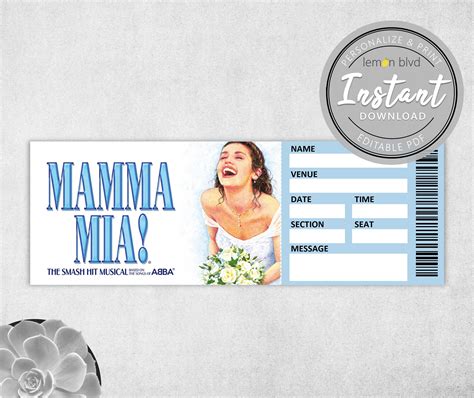 Mamma Mia Ticket Printable Surprise Gift Reveal Broadway - Etsy | Mamma mia, Mamma, Custom tickets