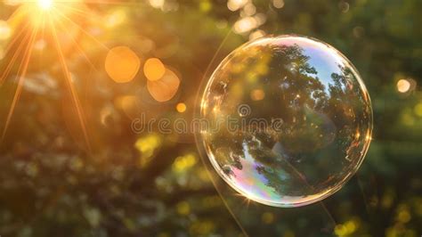 Single Soap Bubble Floating Gently In Sunlit Garden Magic Of Nature