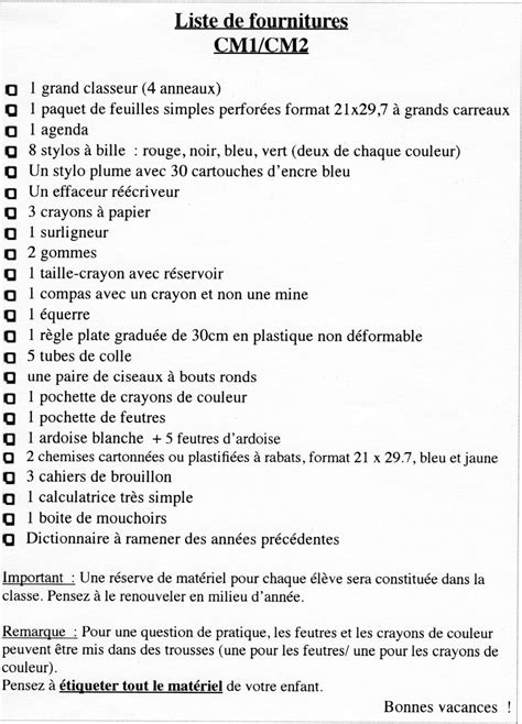 Fournitures Cm Et Cm Ecole Lamartine