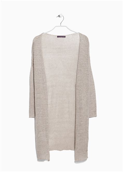 Lyst Violeta By Mango Long Linen Cardigan In Gray