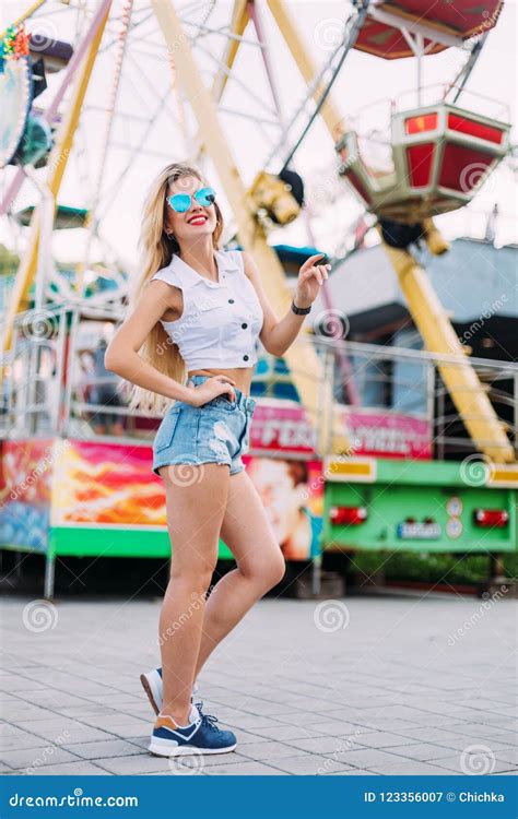 Beautiful Blonde Woman Wearing Sunglasses Close Up Portrait Of A Young