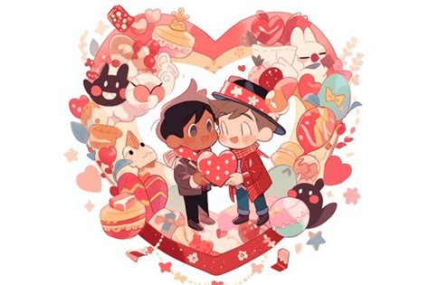 Premium Photo Gay Anime Couple Inside Abstract Heart Illustration Valentine Romantic Background