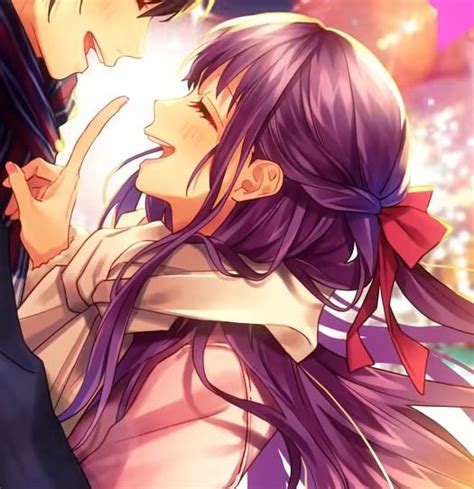 An Anime Couple Kissing In Front Of Fireworks