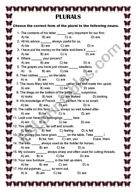 Plurals Esl Worksheet By Ridgeback