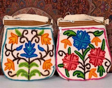 Crewel Kashmiri Aari Work Small Pot Shape Sling Bag With Front Zip