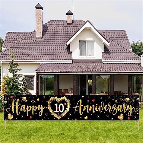 Kimini Ki Large Happy 10th Anniversary Banner Outdoor Yard Decorations 10th