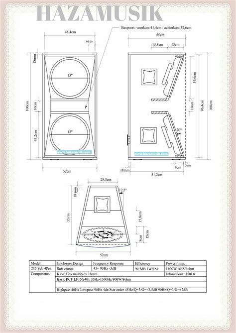 Bentuk Skema Box Speaker 15 X2 Model Tekuk 215 Sub 4pro HAZA MUSIK