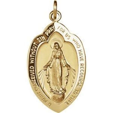 14k Yellow 20x13 Mm Oval Miraculous Medal Pendant Gem