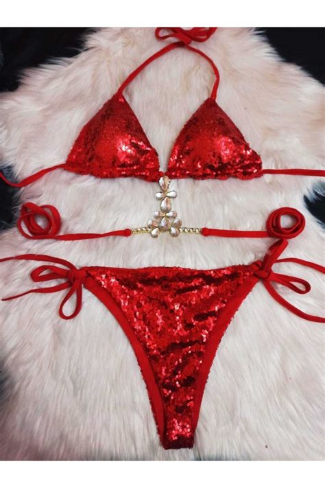 nuriçgiyim Kadın Kırmızı Taşlı Bikini Fiyatı Yorumları Trendyol