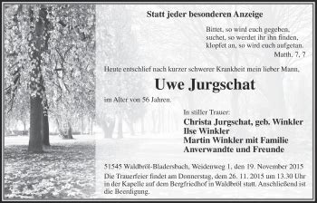 Traueranzeigen Von Uwe Jurgschat Wirtrauern