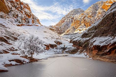 Snowy Desert Mountain Lake