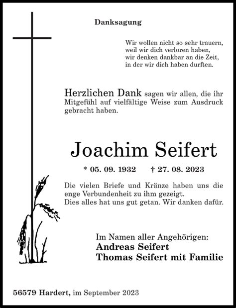 Traueranzeigen Von Joachim Seifert Rz Trauer De