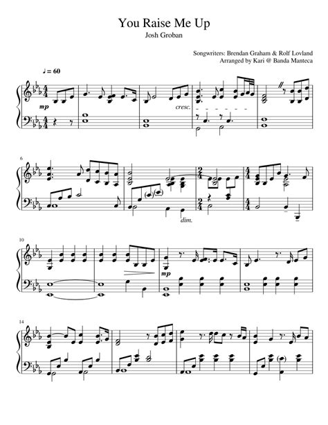 You Raise Me Up Sheet Music For Piano Solo