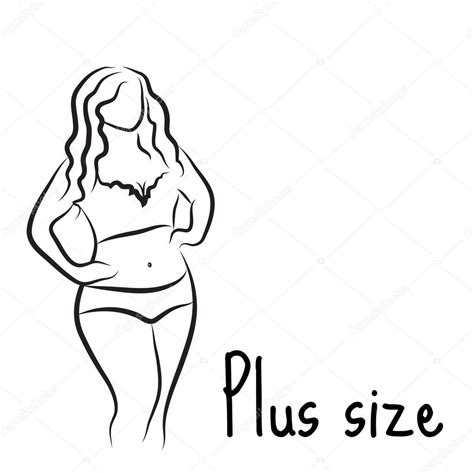 Plus Size Model Woman Sketch Hand Drawing Style Fashion Logo With