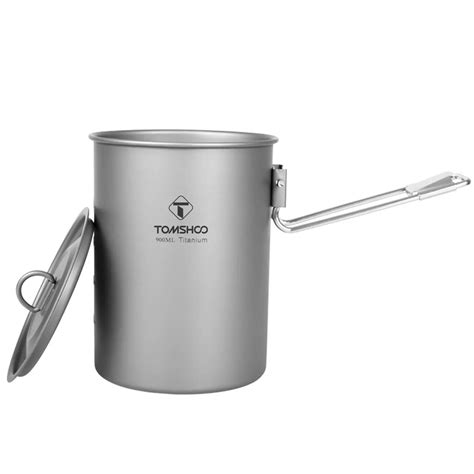 Tomshoo 900ml Titanium Pot W Lid Folding Handle Portable Cookware