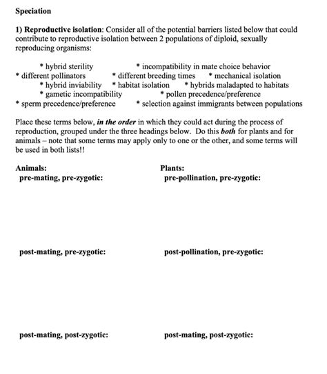 Solved Speciation 1 Reproductive Isolation Consider All Of