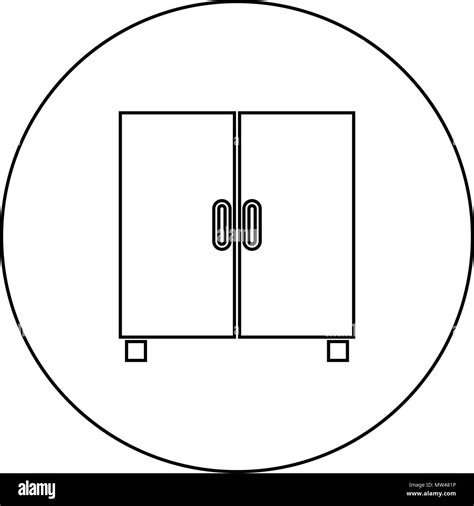 Cupboard Or Cabinet Black Icon In Circle Outline Vector I Isolated