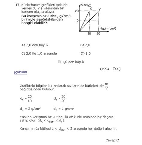 S N F Fizik Madde Ve Zellikleri Zk Tle Hesaplama Z Ml Soru