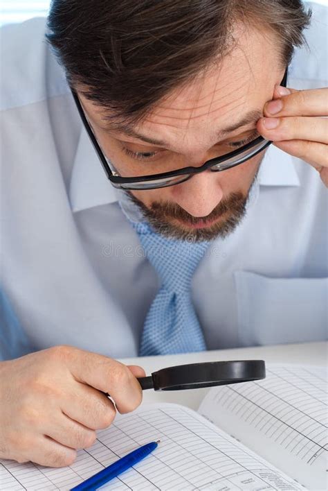 Man Looking Through A Magnifying Glass Stock Photo Image Of Shirt