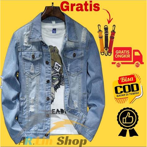 Jual Jaket Jeans Denim Pria Jeket Sobek Cowok Keren Kualitas Premium