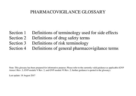 Pv Sig Glossary August Pharmacovigilance Glossary Section