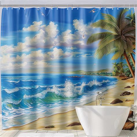 Paradise Oasis Stunning Oil Painting Beach Scene Shower Curtain