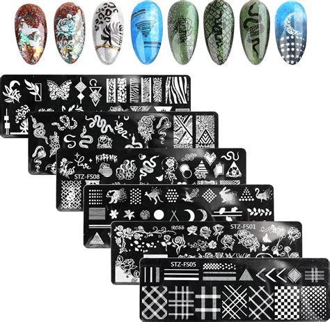 Mwoot Pcs Nail Art Stamping Plates Set Nail Plates Flowers Snake Wild