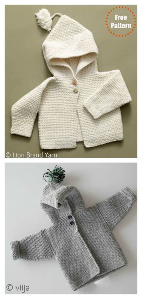 Garter Stitch Hooded Baby Jacket Knitting Patterns Baby Cardigan