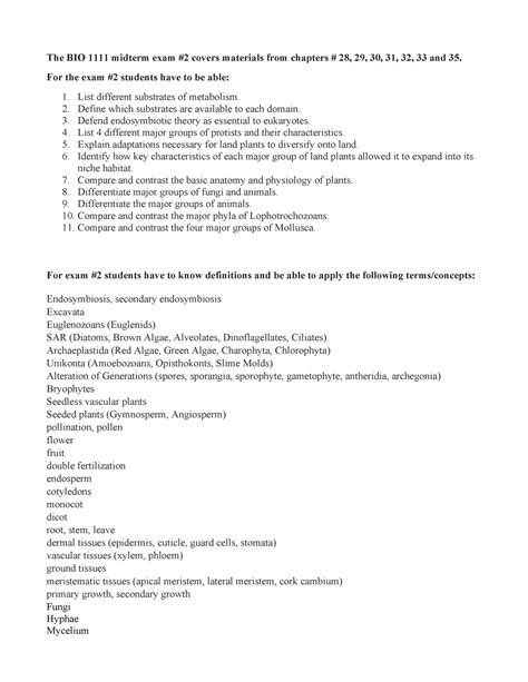 BIO1111 Midterm 2 Study Guide Sp2023 The BIO 1111 Midterm Exam 2