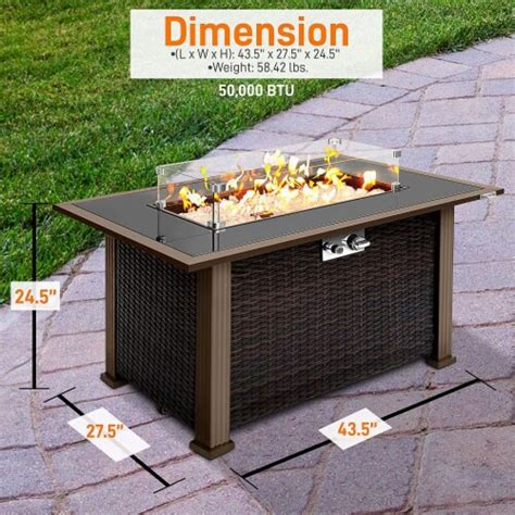 Serenelife Outdoor Rattan Patio Propane Fire Pit Table With Glass Guard