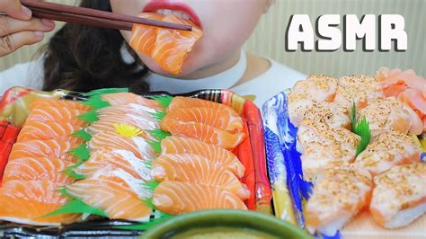 Asmr Salmon Platter Salmon Sashimi Torched Salmon Sushi With Roe Eating Sounds Linh Asmr