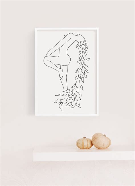 Pothos Woman Art Print Flower Woman Line Art Nude Line Etsy