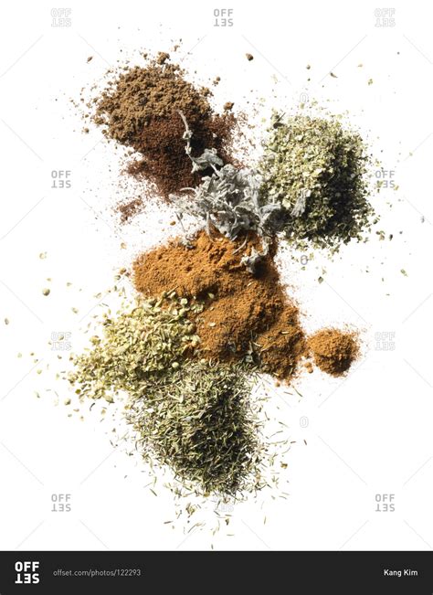 Various kinds of ground spices on white background stock photo - OFFSET