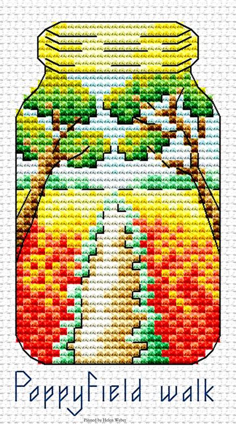 Poppy Field Walk Memory Jar Cross Stitch Patterns Free Cross Stitch