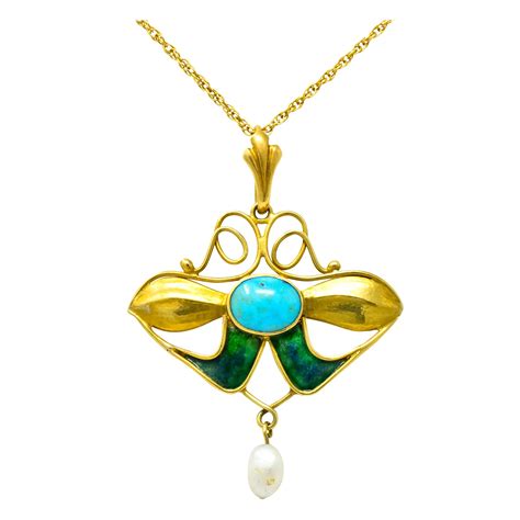 Art Nouveau Diamond Pearl Enamel Jugendstil Necklace At 1stDibs