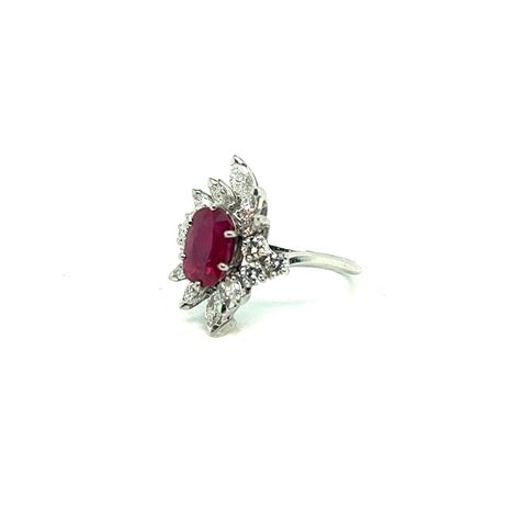 Proantic Bague Entourage En Platine Diamants Rubis