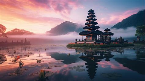 Premium AI Image Pura Ulun Danu Bratan Temple In Indonesia With The