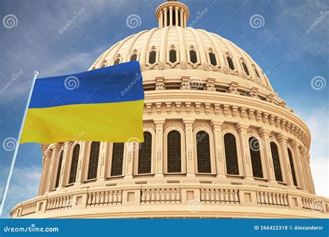 Beautiful Flag Of Ukraine Waving With The Strong Wind And Behind It The