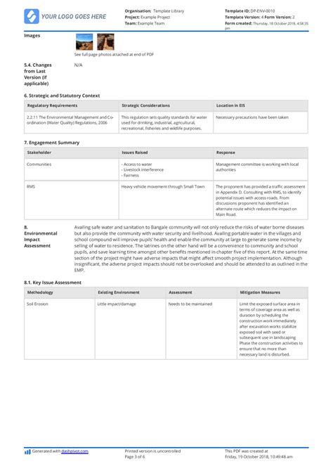 Environmental Impact Statement Example Free And Customisable