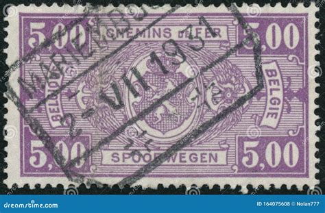 Vintage Stamp Printed In Belgium 1931 Shows Railway Stamps Editorial