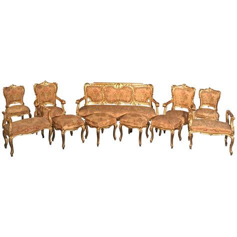 Italian 19th Century Living Room Suite Gilt Salon Eleven Piece 1850